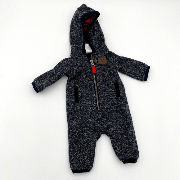 Carter's Little Baby Boy One Piece Jumpsuit Zip Up Hooded Onesie Newborn NB 0M - Picture 1 of 4